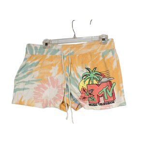 MTV Tie-Dye Womens Shorts Large Cotton/Polyester Blend With Drawstring Waist